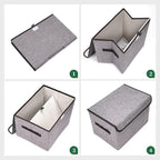 Bagnizer Large 22 Quart Linen Fabric Foldable Storage Bin Cube Organizer Basket with Flip-Top Lid & Handles, Clothes Blanket Box for Home, Office, Closet, Gray, 4 Pack 14.6 x 9.5 x 9.5”