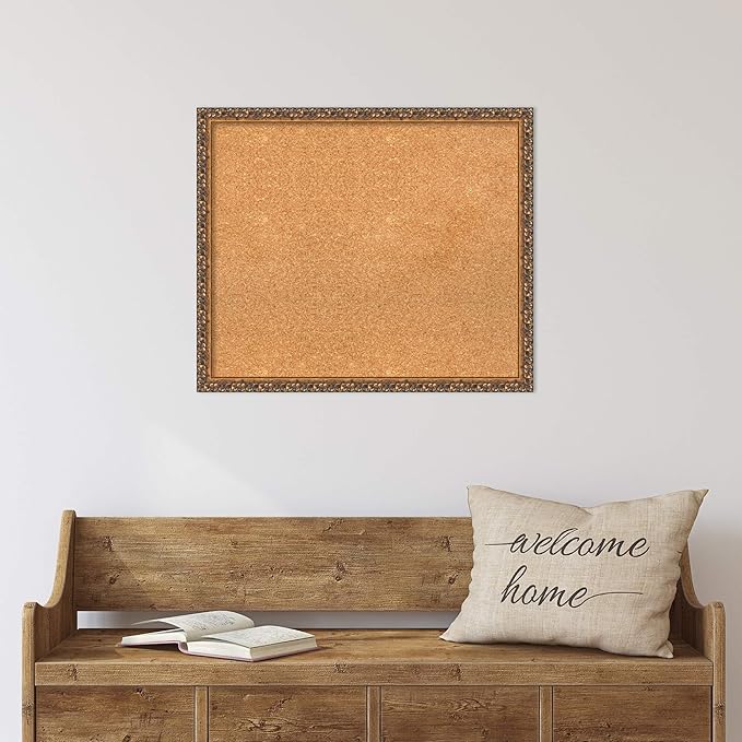 Amanti Art Natural Cork Board for Wall, 22x26 Vision Board with Bronze Frame, Medium Corkboard Office Decor for Home Organization, Traditional Corkboard Pinboard to Display Items for Home