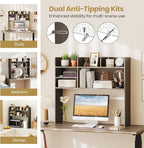 Tangkula Desktop Bookshelf for Computer Up to 32”, 37” Countertop Storage Hutch with 6 Storage Shelves, 3-Tier Desktop Organizer Display Rack, Wooden Desk Hutch for Dorm Home Office (Grey,6 Shelves)