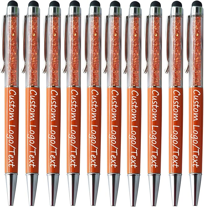 Yucold Customized Pens with Name/Logo - Touch Screen Stylus Ballpoint Pen, Perfect for Weddings, Business & Personalized Gifts (Orange,30)
