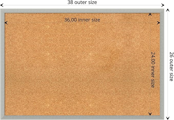 Amanti Art Natural Cork Board for Wall, 26x38 Vision Board with Silver Wood Frame, Large Corkboard Office Decor for Home Organization, Casual Corkboard Pinboard to display items for home organization