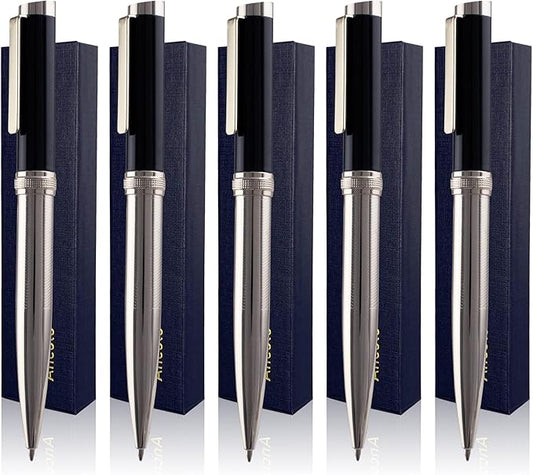 Ancolo Personalized Pens - Advertising Buesiness Gift Office Writing Set- Engraved with Your Message Name Company Team Name, Phone Number Perfect for Business Men 5 Pens/BOX