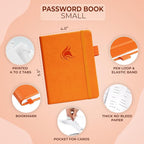 Clever Fox Password Book with alphabetical tabs. Internet Address Organizer Logbook. Small Pocket Password Keeper for Website Logins (Orange)