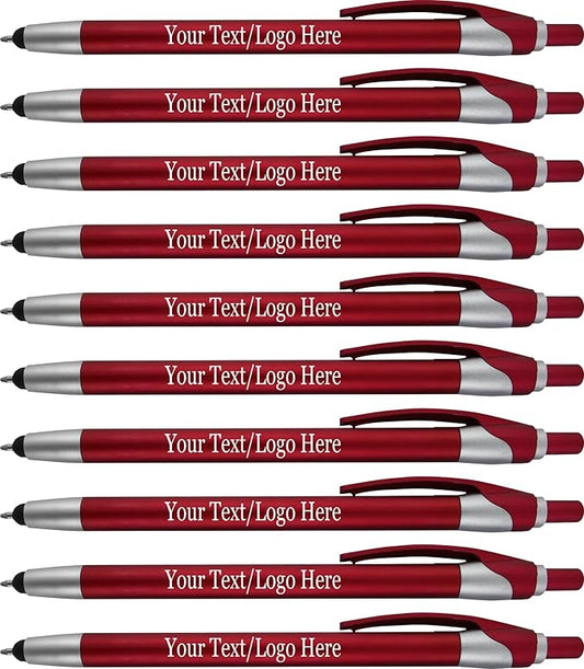 Personalized With your Custom Logo or Text Pens-Pack of 450- for Marketing, Parties, and Events, 2 in 1 Capacitive Stylus & Ballpoint Pen Compatible With Touchscreen Devices, Black Ink, Red Pens