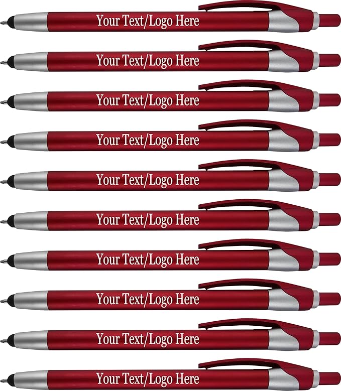 Personalized with Your Custom Logo or Text Pens-Pack of 300- for Marketing, Parties, and Events, 2 in 1 Capacitive Stylus & Ballpoint Pen Compatible with Touchscreen Devices, Black Ink, Red Pens