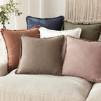 Foindtower Set of 2 Decorative Linen Fringe Throw Pillow Covers Boho Farmhouse Cushion Cover with Tassels Soft Accent Pillowcase for Couch Sofa Bed Living Room Home Decor,22×22 Inch,Dusty Pink