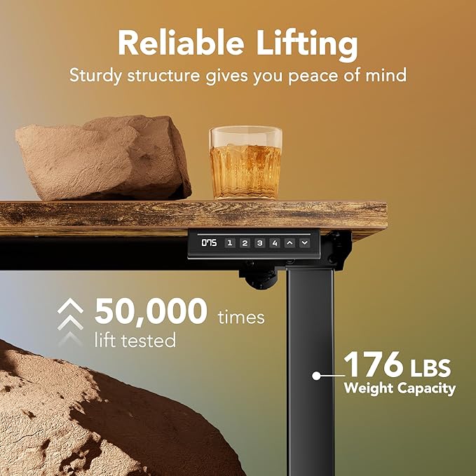 HUANUO 43 x 24 inch Electric Standing Desk Adjustable Height, 4 Memory Height Settings, Sit Stand Up Desk for Home Office & Computer Workstation, Rustic Brown