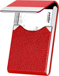 Padike Leather Business Card Holder for Women Leather Stainless Steel Business Card Case with Magnetic Shut (Red)
