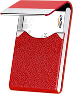 Padike Leather Business Card Holder for Women Leather Stainless Steel Business Card Case with Magnetic Shut (Red)