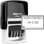 MaxMark Office Self Inking Date Stamp with Phrase Revised - Black Ink