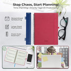 IN-LUXPRO Planner 2026 Daily Weekly and Monthly,11.5"x8.5",12 Months Spiral Bound Calendar Agenda with Self-adhesive Pen Holder,2026 Appointment Book with Vegan Leather Soft Cover,Rose Red