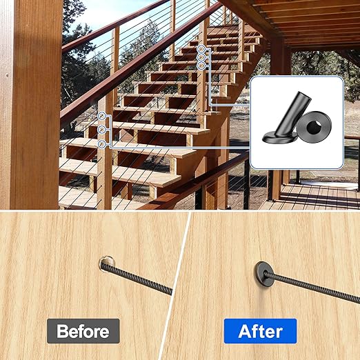 BLIKA 20 Pack 25 30 35 Degree Black Cable Railing Angle Beveled Protector Sleeves for 1/8" 5/32" 3/16", T316 Stainless Steel, Angle Protector Sleeves Stair Cable Railing Hardware Kit for Wood Posts