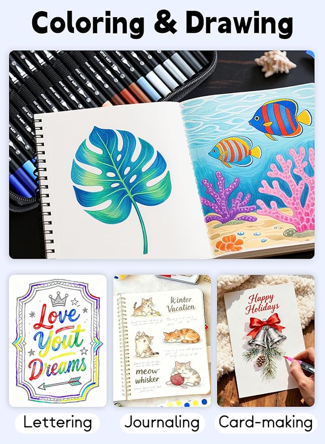 AEDAGA 80 Colors Numbered Dual Tip Brush Pens with Free App, Fine and Brush Tips Pens for Adults, Coloring Markers for Coloring Book Bullet Journaling Note Taking Planner Hand Lettering