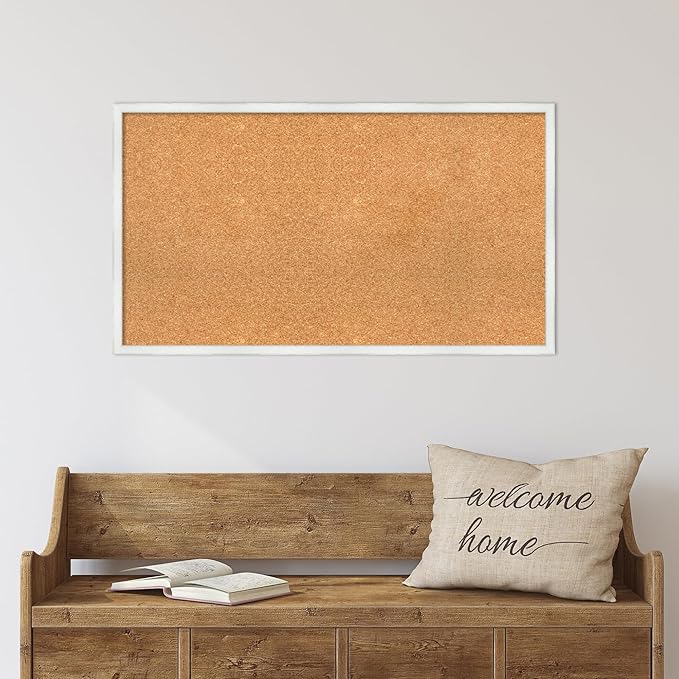 Amanti Art Natural Cork Board for Wall, 21x37 Vision Board with White Frame, Large Corkboard Office Decor for Home Organization, Country Rustic Corkboard Pinboard to Display Items for Home