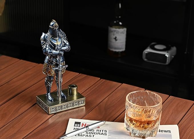 Amoysanli Knight Pen Stand Decoration Resin Pen Holder Art Craft Paperweight for Desktop Organizer Festival Gifts for Boyfriend Husband Dad Son(Blue)