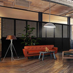 Folding Room Partition,Freestanding Privacy Divider,Portable Office Divider Wall,Commercial Space Partition Screen,Perforated Felt Panel Design,18'5"W x 6'7"H,7 Panel,Black