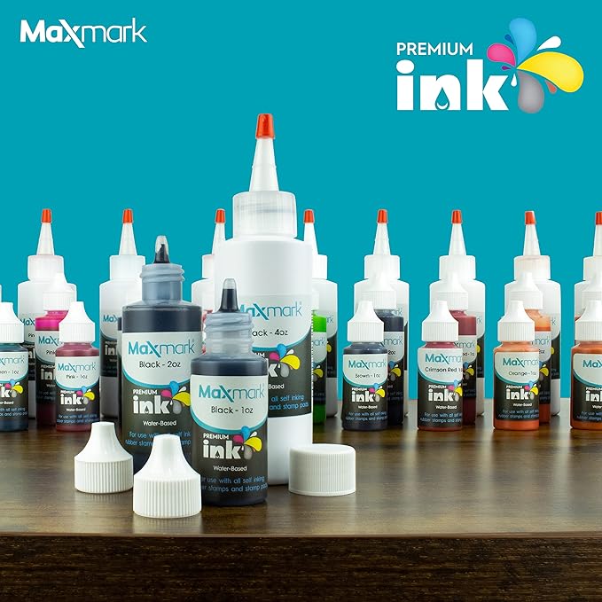 MaxMark Premium Refill Ink with Control Tip Bottle for Self-Inking Stamps, Crimson Red Color - 4 oz.