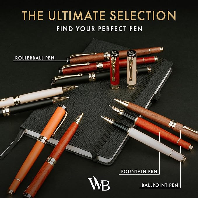 Wordsworth and Black Ballpoint Pen Set - Stunning Luxury Pen Bamboo Maplewood Gold Finish, Refillable, Best Ball Pen for Men & Women, Black Ink Refill, Elegant, Point Pen