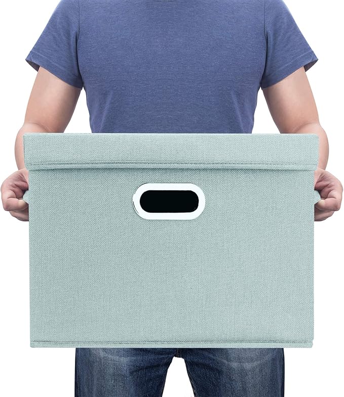 TYEERS Large Storage Bins with Lids, Collapsible, Washable, Fabric Storage Boxes for Organizing, 17.3x11.8x11.4 inches, 5 Pack, Aqua Spring