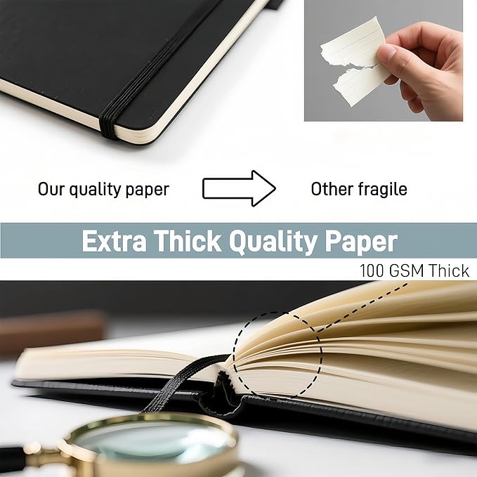 KaiRuiYing Lined Journal Notebook with Pen Holder, 320 Pages, 7.6'' × 10.3'' Large Size B5-100 GSM Thick Paper, for Writing, Work, Office, Leather Hardcover