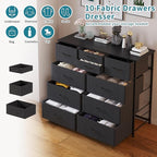 LUMTOK 10-Drawer Dresser, Fabric Storage Dressers for Bedroom, Hallway, Nursery, Closets, Steel Frame, Wood Top, Easy Pull Handle (Grey)