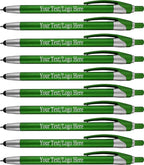 Personalized with Your Custom Logo or Text Pens-Pack of 300- for Marketing, Parties, and Events, 2 in 1 Capacitive Stylus & Ballpoint Pen Compatible with Touchscreen Devices, Black Ink, Green Pens
