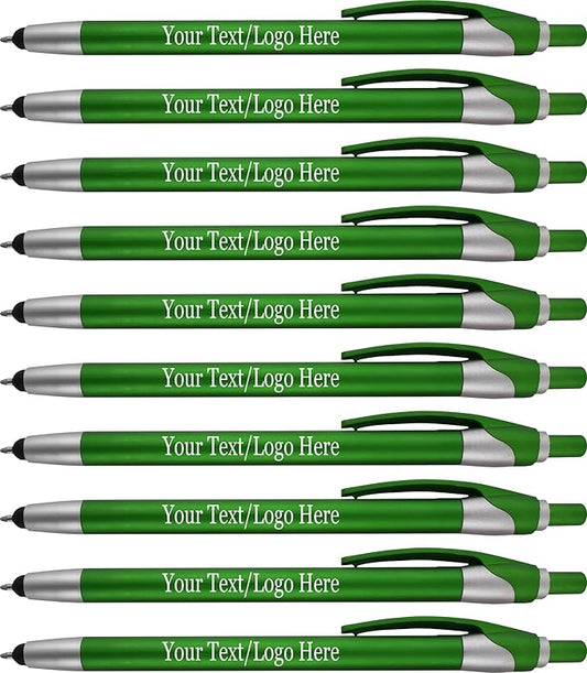 Personalized With your Custom Logo or Text Pens-Pack of 300- for Marketing, Parties, and Events, 2 in 1 Capacitive Stylus & Ballpoint Pen Compatible With Touchscreen Devices, Black Ink, Green Pens