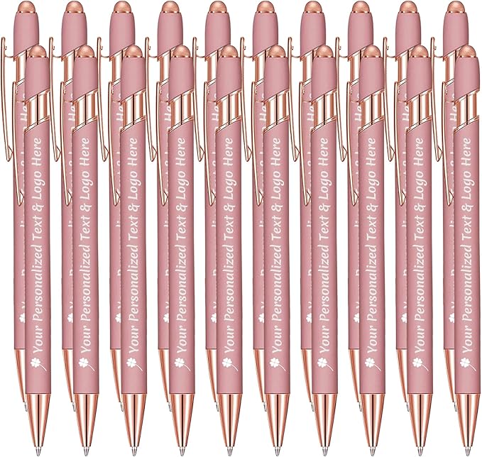 STREADVE Personalized Custom Pens 20 Engraved Writing Pen with Name Logo, Customized Promotional Items Stylus Pen Gifts for Women Realtor Nurse Wedding Business, Rose Gold