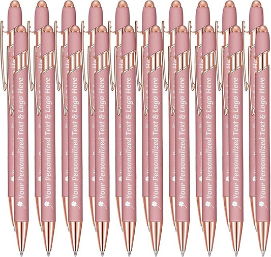 STREADVE Personalized Custom Pens 20 Engraved Writing Pen with Name Logo, Customized Promotional Items Stylus Pen Gifts for Women Realtor Nurse Wedding Business, Rose Gold