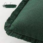 Foindtower Set of 2 Decorative Linen Fringe Throw Pillow Covers Cozy Boho Farmhouse Cushion Cover with Tassels Soft Accent Pillowcase for Couch Sofa Bed Living Room Home Decor, 26×26 Inch, Pine Green
