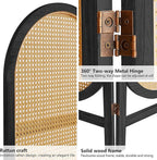 Asnefeli Room Divider 3 Panel, Hand-Woven Rattan Room Divider with Wooden Frame, Unique Design Foldable Privacy Screen, Portable Freestanding Partition Screen for Home Office, Bedroom, Black