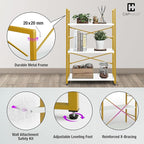 CAPHAUS 2 Tier Small Bookshelf, 24 Inch Width Free Standing Shelf, Bookcase Shelf Storage Organizer, Industrial Book Shelves for Home Office, Living Room, White Wooden Shelves & Gold Frame