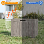 Yardgrace 35 Gallon Small Waterproof Outdoor Storage Box, Resin Deck Box Lockable for Patio Furniture, Garden Tools, Pool Accessories, UV-Resistant for All Weather Use, Greige