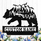 Custom Bear Metal Sign, Custom Bear Metal Wall Art Decor, Personalized Last Name Signs for Home, Rustic Farmhouse Black Wall Decor for Cabin, Bedroom, Living Room, Porch