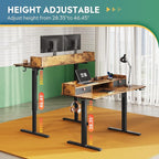 DEVAISE 55×28 Inch Electric Standing Desk with Drawers, Computer Desk with 3 Adjustable Height, Storage Shelf, Built-in USB Outlets and Memory Preset, Sit to Stand Desk for Home Office, Rustic Brown