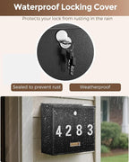 LAND·VOI Locking Wall-Mount Mailbox for Outside, with 4 Keys, Galvanized Steel Rustproof Metal Postbox, 4" Dx13.8 Wx11.2 H, Includes 3 Sets of Mailbox Numbers, Nameplate, Black, AMB33B