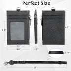 DELSWIN Badge Holder with Retractable Lanyard, PU Leather ID Badge Card Holder with 1 ID Window, 4 Card Slots, 1 Side Zipper Pocket, and Adjustable Neck Strap