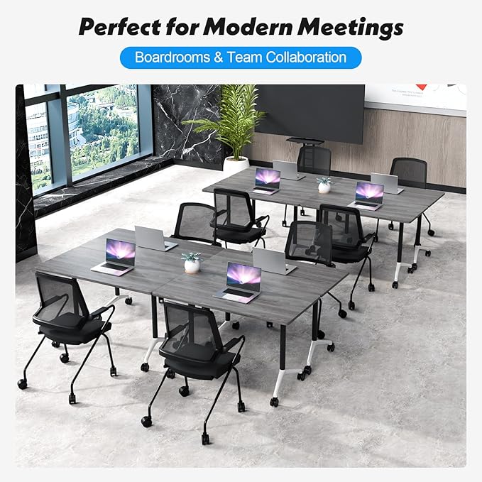 Goakwwuz Conference Room Table, Folding Conference Tables,Thicken Grey Tabletop,Flip Top Wooden Seminar Meeting Room Table for Conference Room Offices (2, Grey, 70.8”)