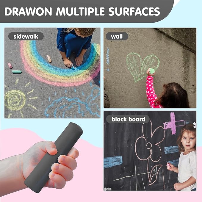 50 Pack Washable Sidewalk Chalks for Kids Non-Toxic Jumbo Chalk for Outdoor Art Play