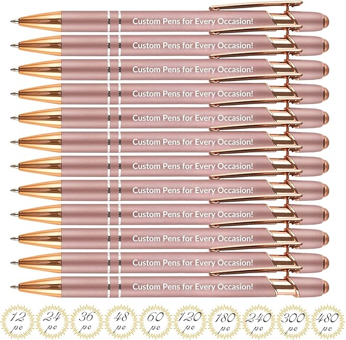 Personalized Custom Pens in Bulk – Engraved Black Ink Ballpoint Pens for Business Gifts, Customizable Writing Pens for Men and Women(Rose Gold)