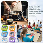 4 Pack Digital Kitchen Timer Magnetic Digital Timer with Big Display Loud Ring Cooking Timers for Cooking, Game, Gym, Break Time, Classroom(4,Pink, Blue, Green, White)