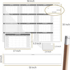 CLEVER CLEAN Large Dry Erase Wall Calendar - 48"x58" 12-month 2026 Undated Reusable Yearly Calendar for Home, Office, School Projects - Jumbo Laminated Task Organizer