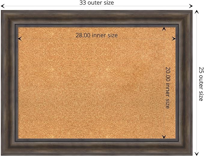 Amanti Art Natural Cork Board for Wall, 25x33 Vision Board with Brown Wood Frame, Medium Corkboard Office Decor for Home Organization, Rustic Farmhouse Corkboard Pinboard to display items for home