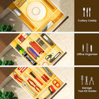 Evjocoh Silverware Drawer Organizer Wood with Adjustable Partition for Kitchen Utensil Cutlery Flatware Cabinet Storage Compartment Tray Insert with Dividers (13.2" W x 19.5" D x 2.5" H)