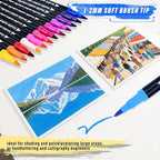 120 Colors Dual Markers Brush Pens ,Dual Tip Brush&Fine Tip Markers for Adult Kids Coloring,Water-based Ink Art Marker,Calligraphy Pens Fineliner and Brush Tips for Hand Lettering, Journal, Doodling