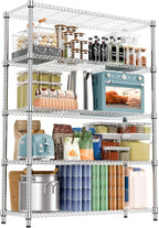 M MZG 5 Tiers Shelf 1750 lbs Steel Storage Shelving Utility Shelving Unit Steel Organizer Wire Rack for Home,Kitchen,Office,Garage Chrome 17.7" D x 47.2" W x 72.4" H