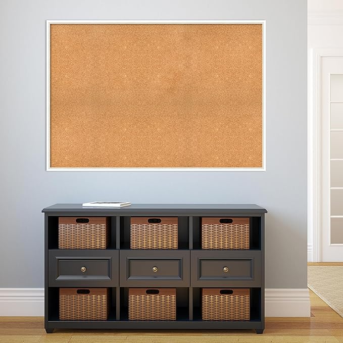 Amanti Art Natural Cork Board for Wall, 35x51 Vision Board with White Frame, Oversize Corkboard Office Decor for Home Organization, Modern Corkboard Pinboard to Display Items for Home Organization in