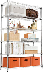 M MZG 6 Tiers Shelf 2100 lbs Steel Storage Shelving Utility Shelving Unit Steel Organizer Wire Rack for Home,Kitchen,Office,Garage Chrome 17.7" D x 47.2" W x 82.4" H