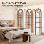 ALeesing Folding Room Divider Privacy Screen Freestanding 6-Panel Shoji Style Wooden Frame Decorative Partition Wall for Bedroom Office Apartment Natural