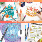 Caliart 72 Colors Double Tip Brush Pens Art Markers, Artist Fine & Brush Pen Coloring Markers for Adult Book Cards Drawing Craft Kit Teacher Office Supplies